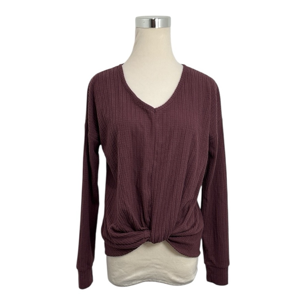 So Brand Women's XS Mauve Twist Bottom Waffle Knit Pullover Sweater Top Shirt